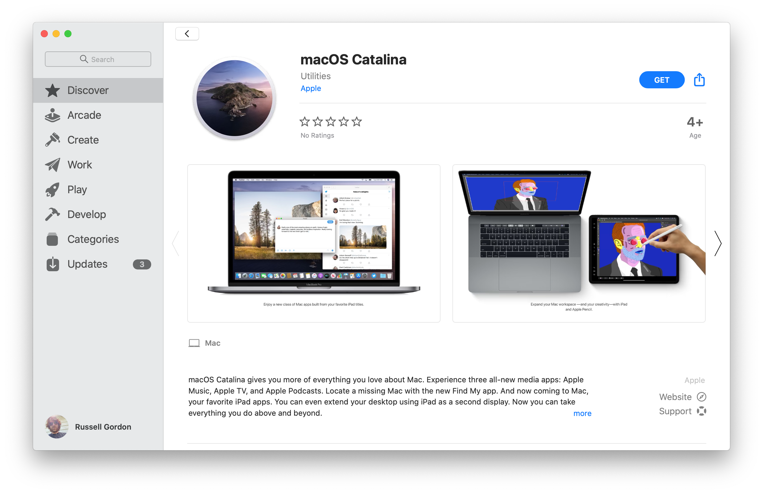 macOS Catalina listing page on the Mac App Store.
